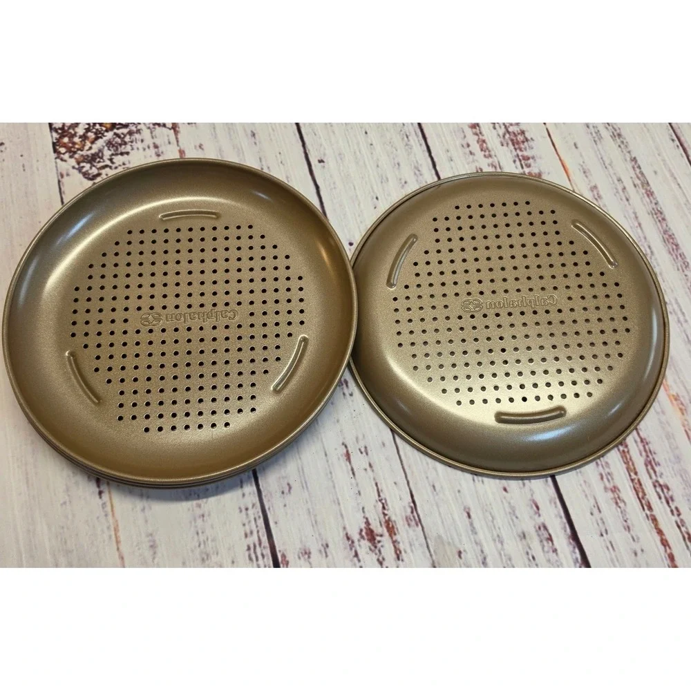 Calphalon Pizza Pans 7in Bronze Excellent Set of 4 Perforated Nonstick